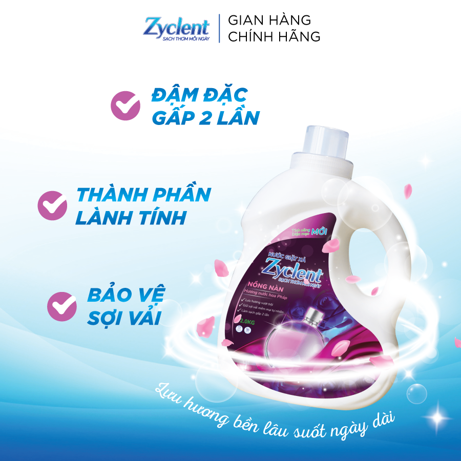 Nước GIẶT XẢ ZYCLENT HƯƠNG NỒNG NÀN - HƯƠNG NƯỚC HOA PHÁP -2KG