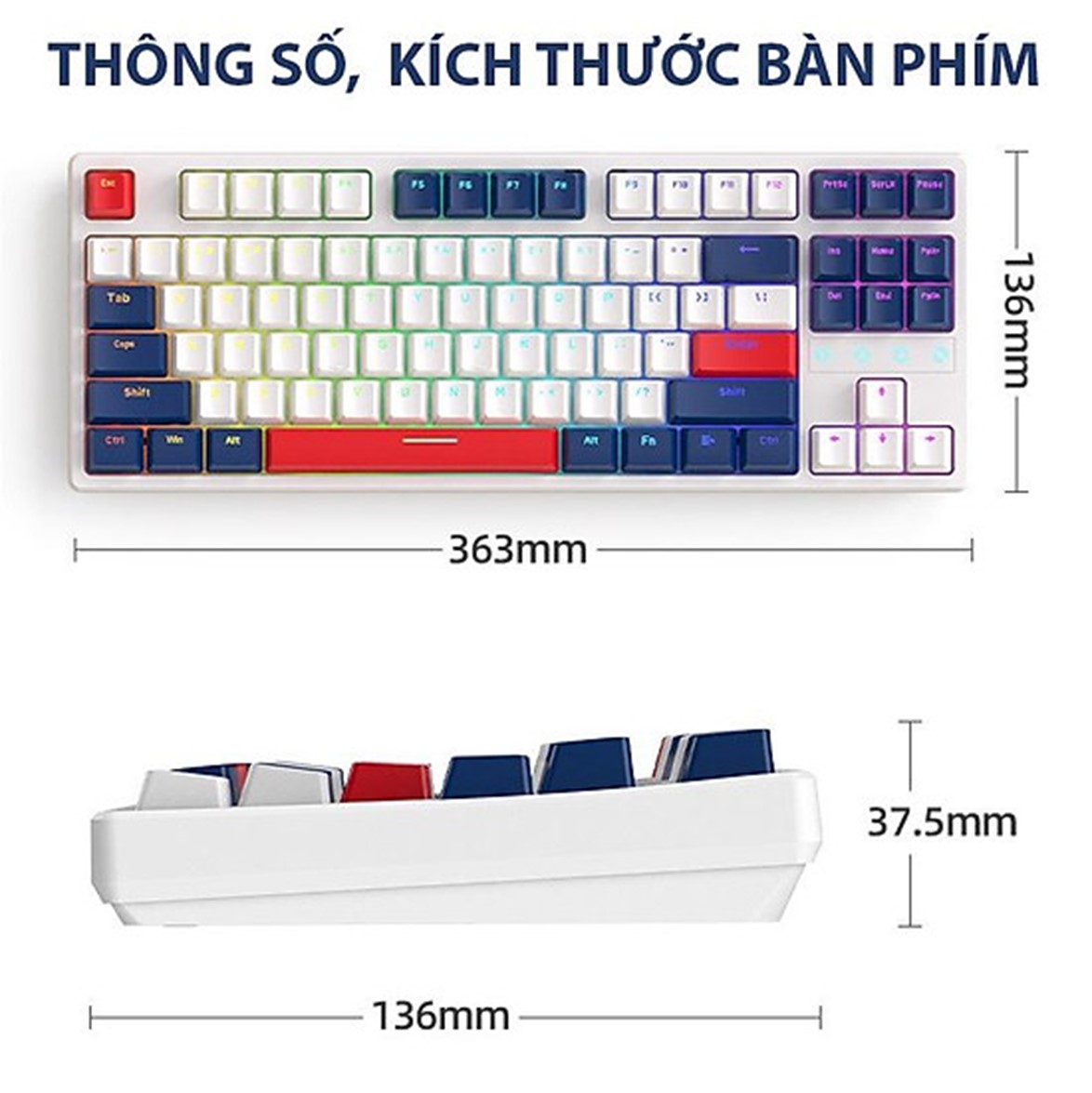 Bàn Phím Cơ không dây Bluetooth K87 Led RGB Gaming cho máy tính