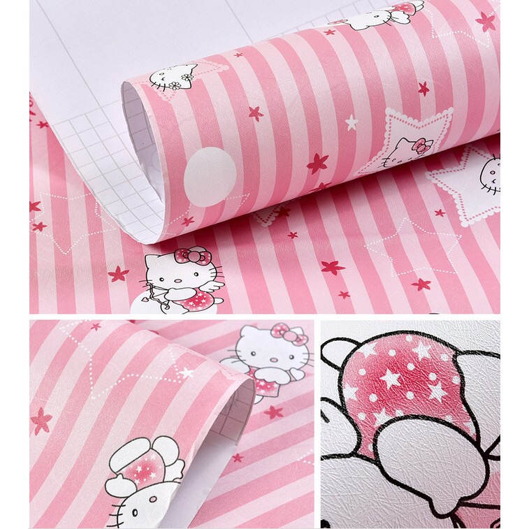 Giấy dán tường rộng 45cm x 5m dài  -  KITTY SỌC HỒNG