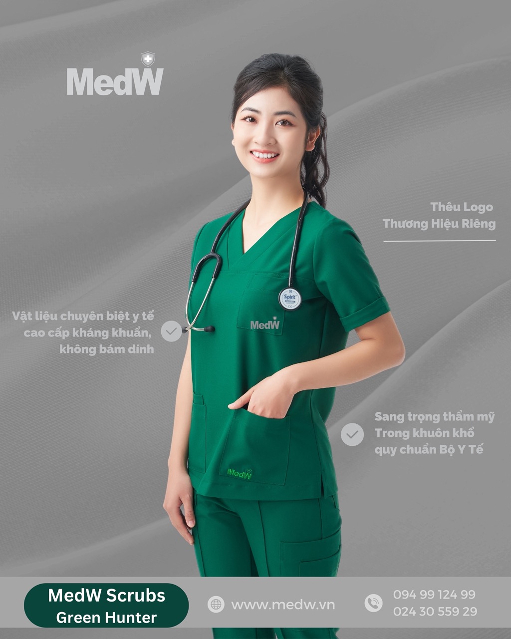 MedW Venus Scrubs Y Tế Green Hunter (Nữ) Xanh Phẫu Thuật Bộ Trang Phục Y Tế Phòng Khám Bệnh Viên Đa Khoa Chuyên Khoa Chấn Thương, Tai Mũi Họng, Sản Phụ Khoa, Chẩn Đoán Hình Ảnh, Phẫu Thuật Tạo Hình Thẩm Mỹ, Vật Liệu Chuyên Biệt Y Tế Mềm Như Lụa