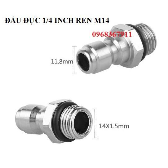 Đầu đực nối nhanh 1/4 inch - Nối súng phun với béc xịt rửa, bình phun bọt tuyết máy rửa xe