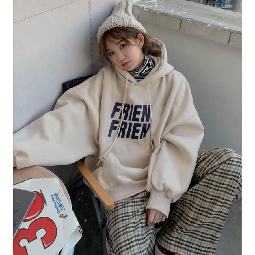 Áo Khoác Hoodie Tròng Đầu FRIEN Kiểu Tay Phồng Dáng Rộng Phối Nón Chất Nỉ Bông Dày Dặn Siêu Cá Tính