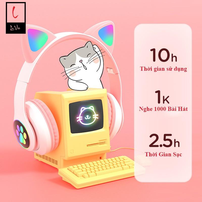 Headphone Chụp Tai Bluetooth 5.0 Có Mic tai Mèo Cute Âm Thanh Sống Động, Led Siêu Nhạy