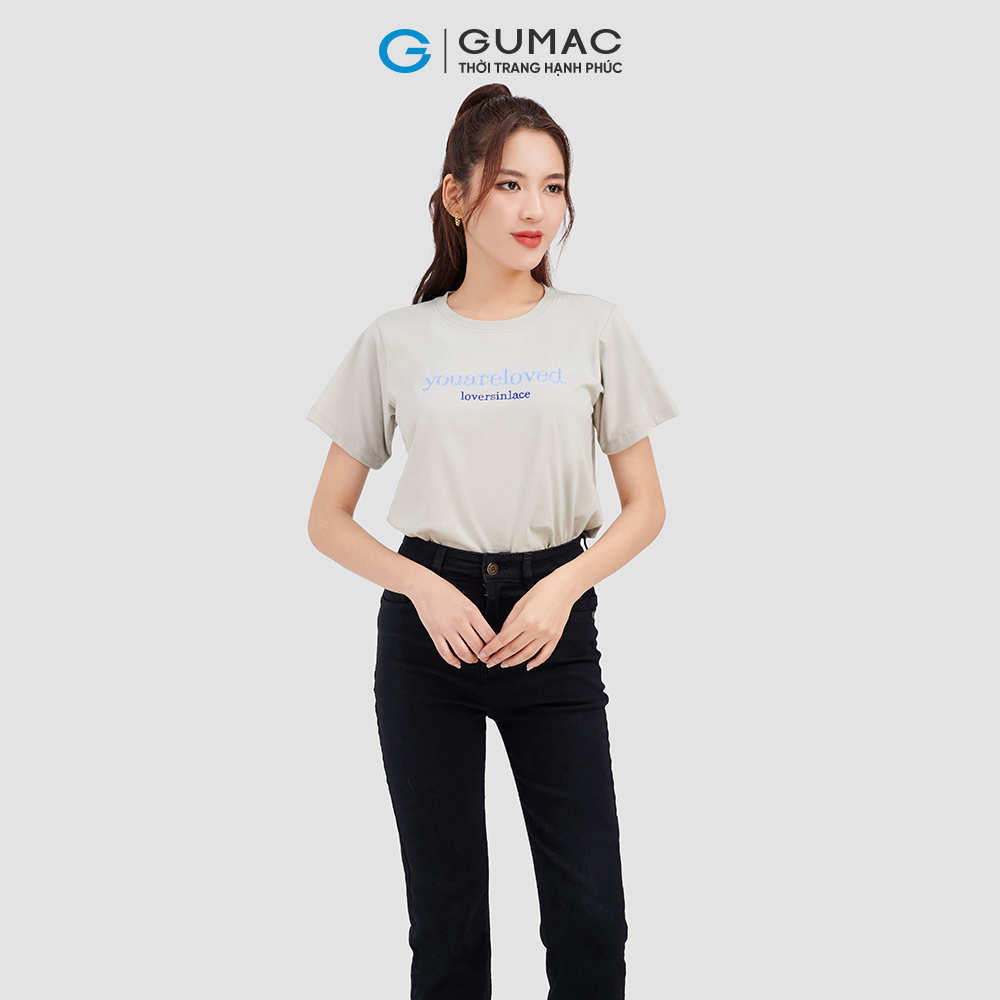 Áo thun nữ GUMAC ATC09010 áo thun tay ngắn thêu youareloved