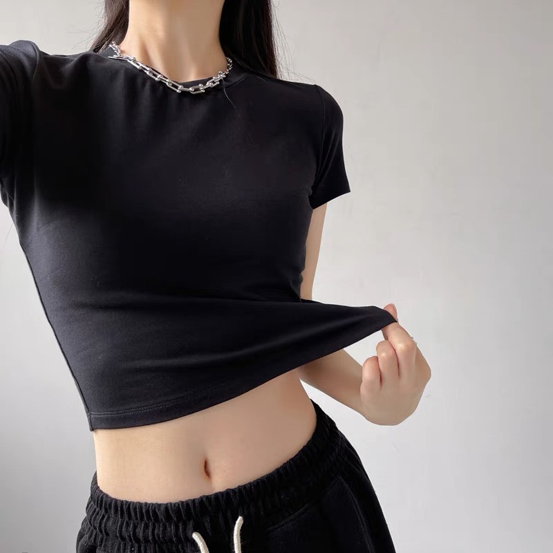 Áo croptop thun ngắn tay ôm body năng động