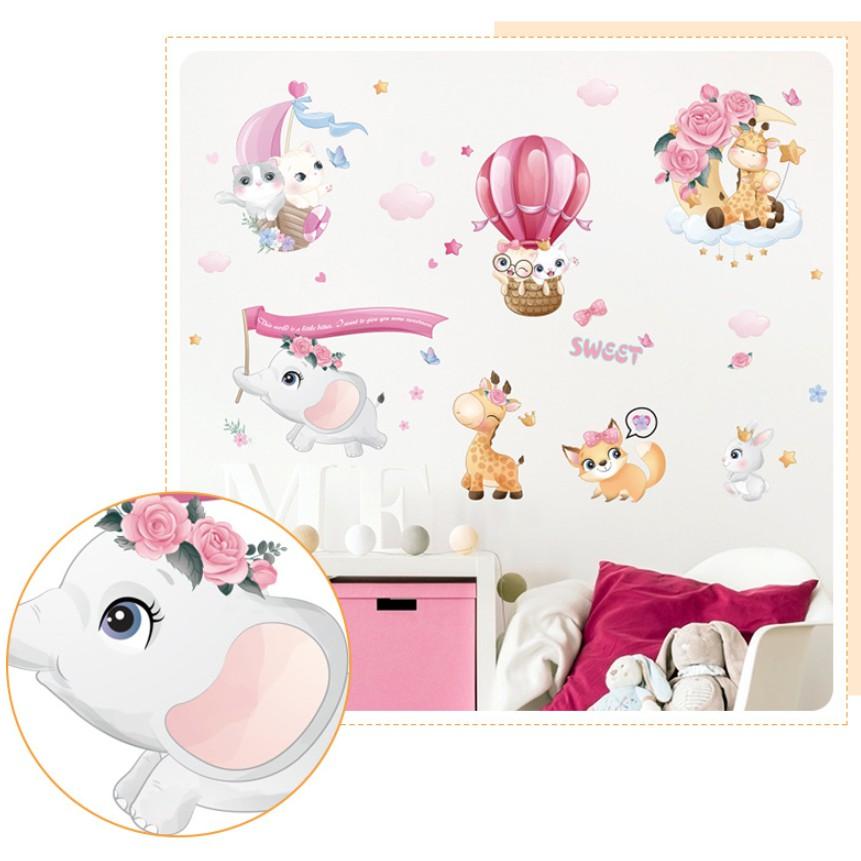 Decal dán tường trang trí - MÈO VÀ NAI CON ĐÁNG YÊU CHO BÉ