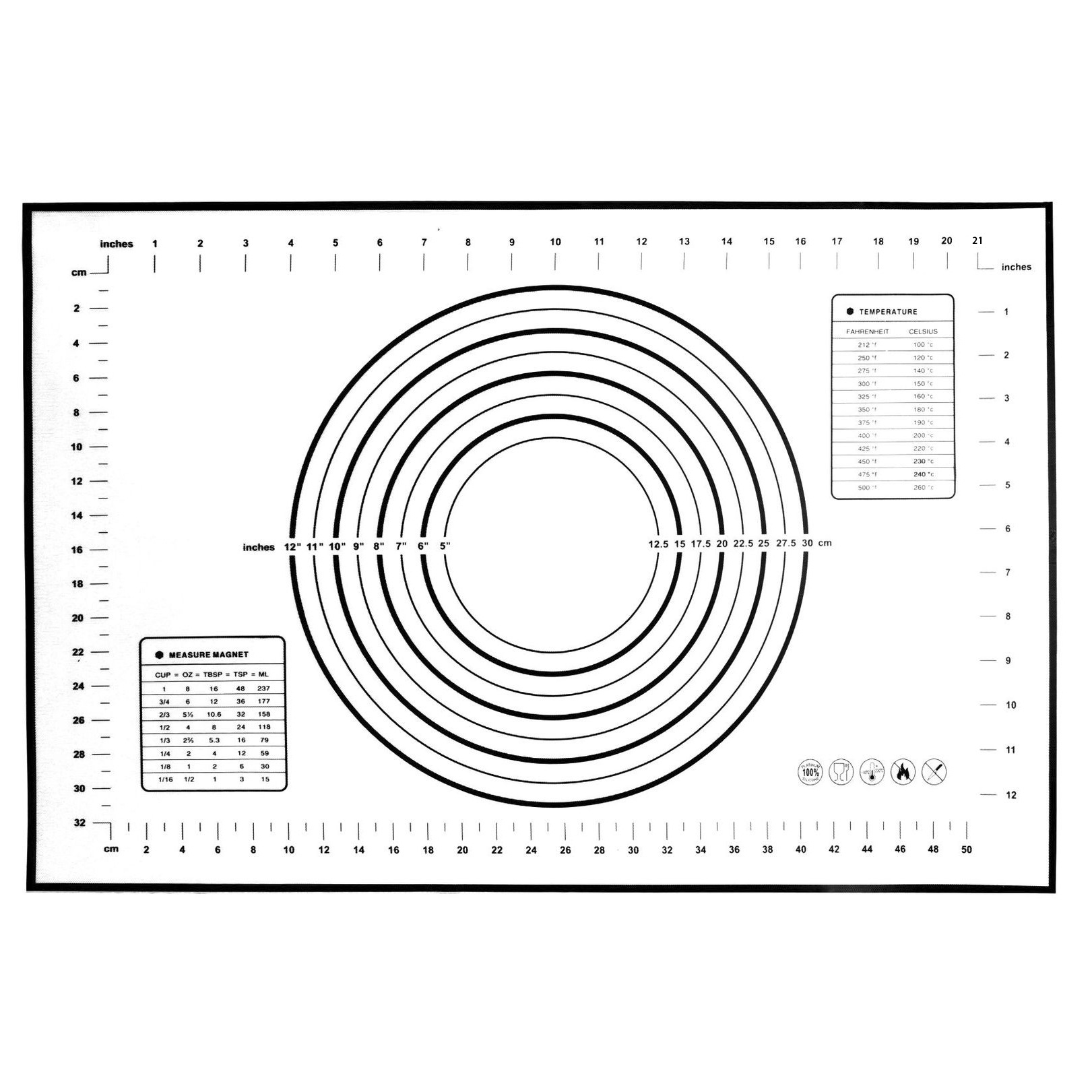 Thảm silicon nhào bột chống dính KOOBEE có vòng tròn và thang đo kích thước - Dụng cụ làm bánh tiện dụng cho nhà bếp