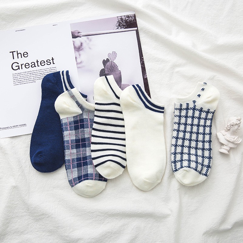 Set 5 Đôi Tất Cổ Ngắn Họa Tiết Caro Màu Sắc Tươi Sáng Kiểu Dáng Trẻ Trung TN58