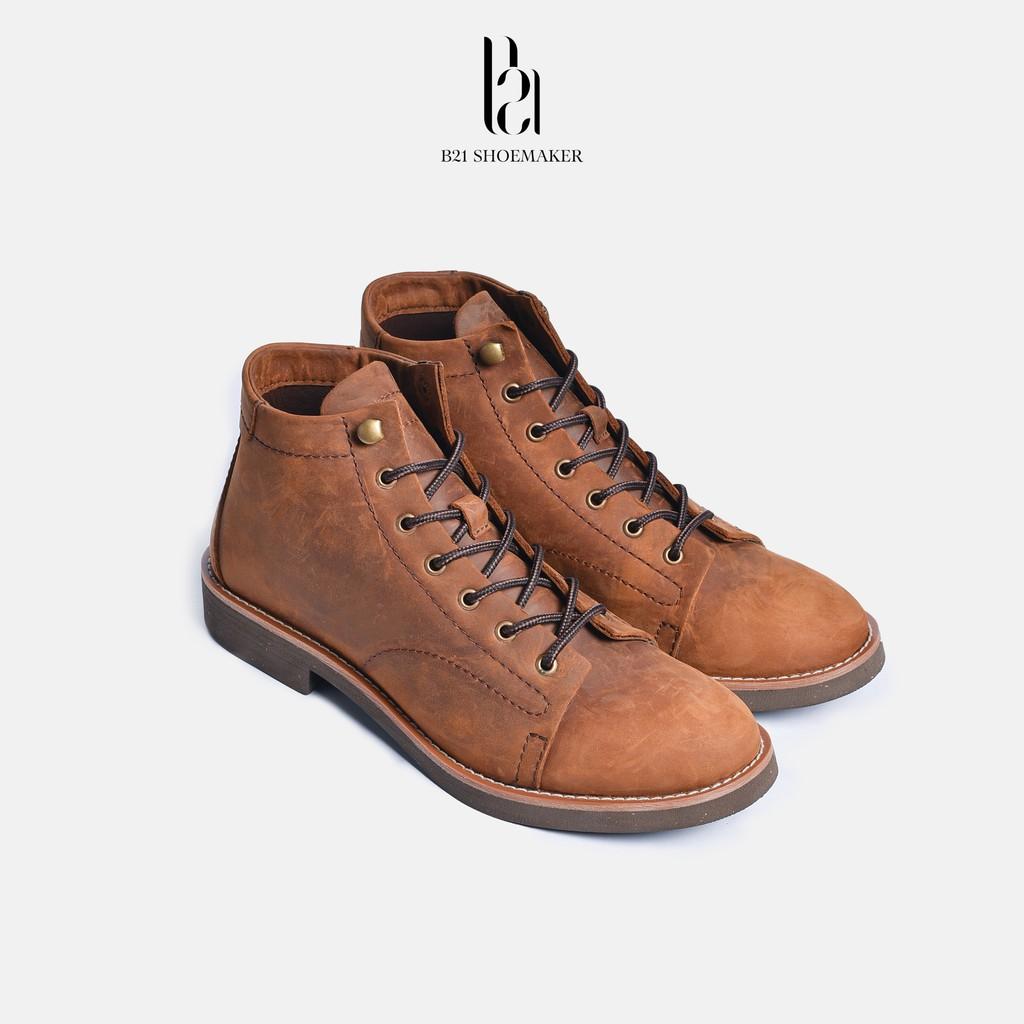 Giày Boot Nam Tăng Chiều Cao Da Bò Sáp Đế Độn Cook Nitrile Vintage Retro Style Bụi Bặm Phượt Full Box - B21 Shoemaker