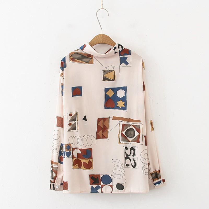 Áo Sơ Mi Tay Dài Form Rộng In Họa Tiết Phong Cách Retro Cho Nữ