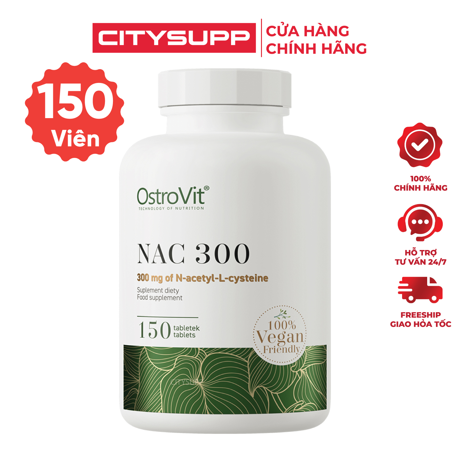 Viên Uống Ostrovit NAC 300 (150 Viên) Bổ Sung NAC N-acetyl-L-cysteine, Hỗ Trợ Sức Khỏe Gan | CitySupp