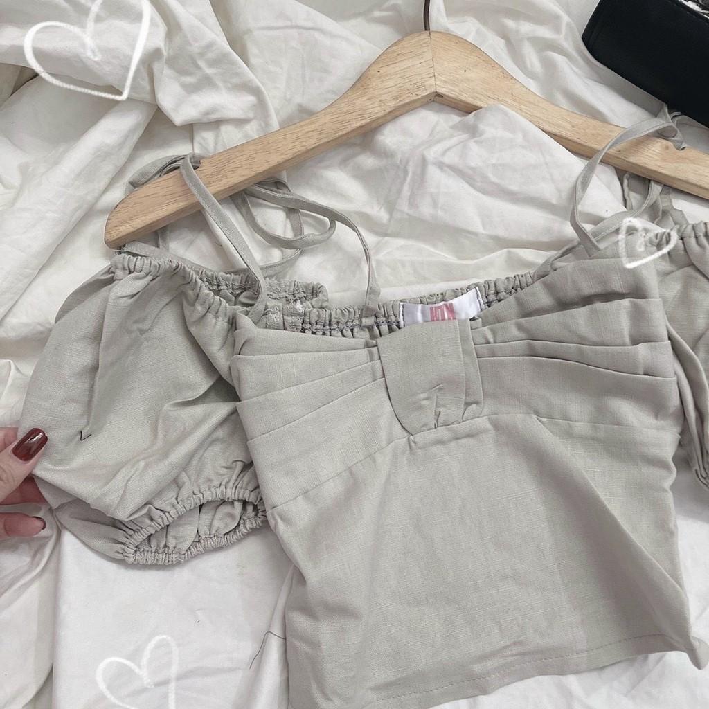 Áo Croptop 2 Dây Tay Bồng Nhún Lưng Áo 2 Dây Croptop Tay Bông Nhún Lưng LANI SHOP
