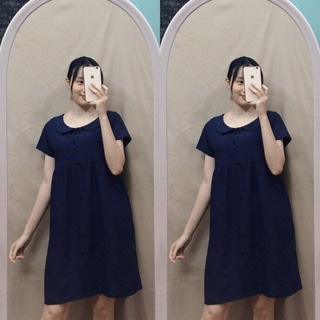 Váy bầu sau sinh công sở MÙA HÈ dambauxinh-BBA943 cổ bẻ dáng suông, chất lụa thái mềm mát Freesize (40-65kg)