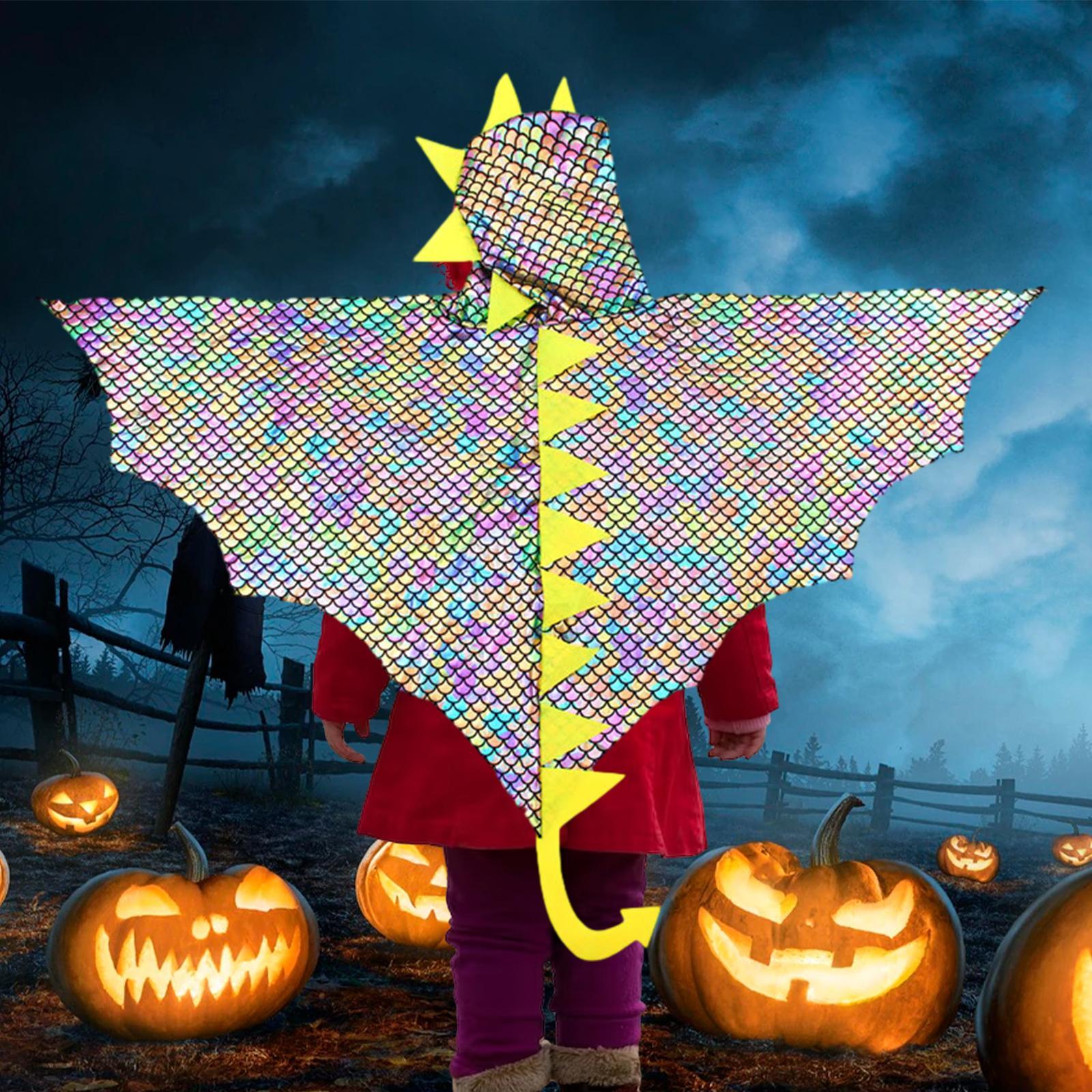 Halloween Dinosaur Costume Dragon Hood Cloak Coat Kids Dinosaur Cape Cosplay Outfit for Carnival Children Medieval Masquerade