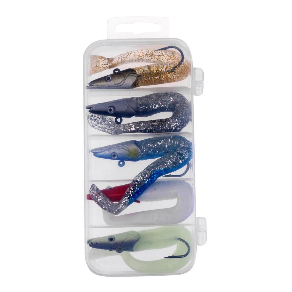 5 Pieces 11cm Lead JigHead Soft Fishing Lures with Hook Weedless Sandeels Sinking Swimbaits for Saltwater and Freshwater