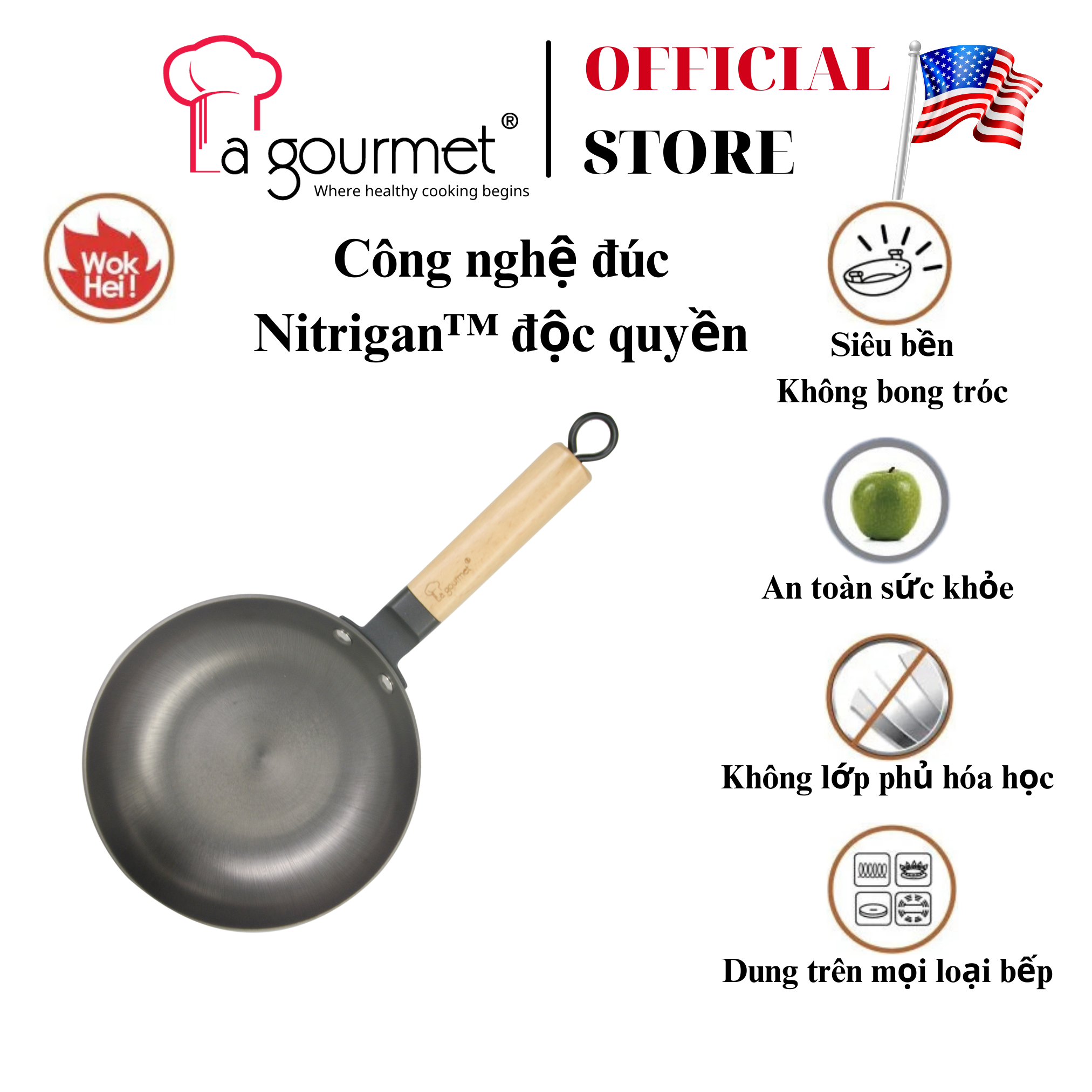 Chảo gang đúc công nghệ mới La gourmet Nitrigan™ 20cm cạn 0.8L - 367488 (tốt cho sức khỏe, siêu bền)