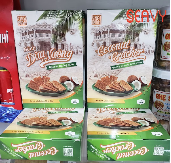 Đặc Sản Nha Trang- Bánh Dừa Nướng Thái Bình, Giòn Không Cứng, Thơm Ngon Seavy Hộp 230g