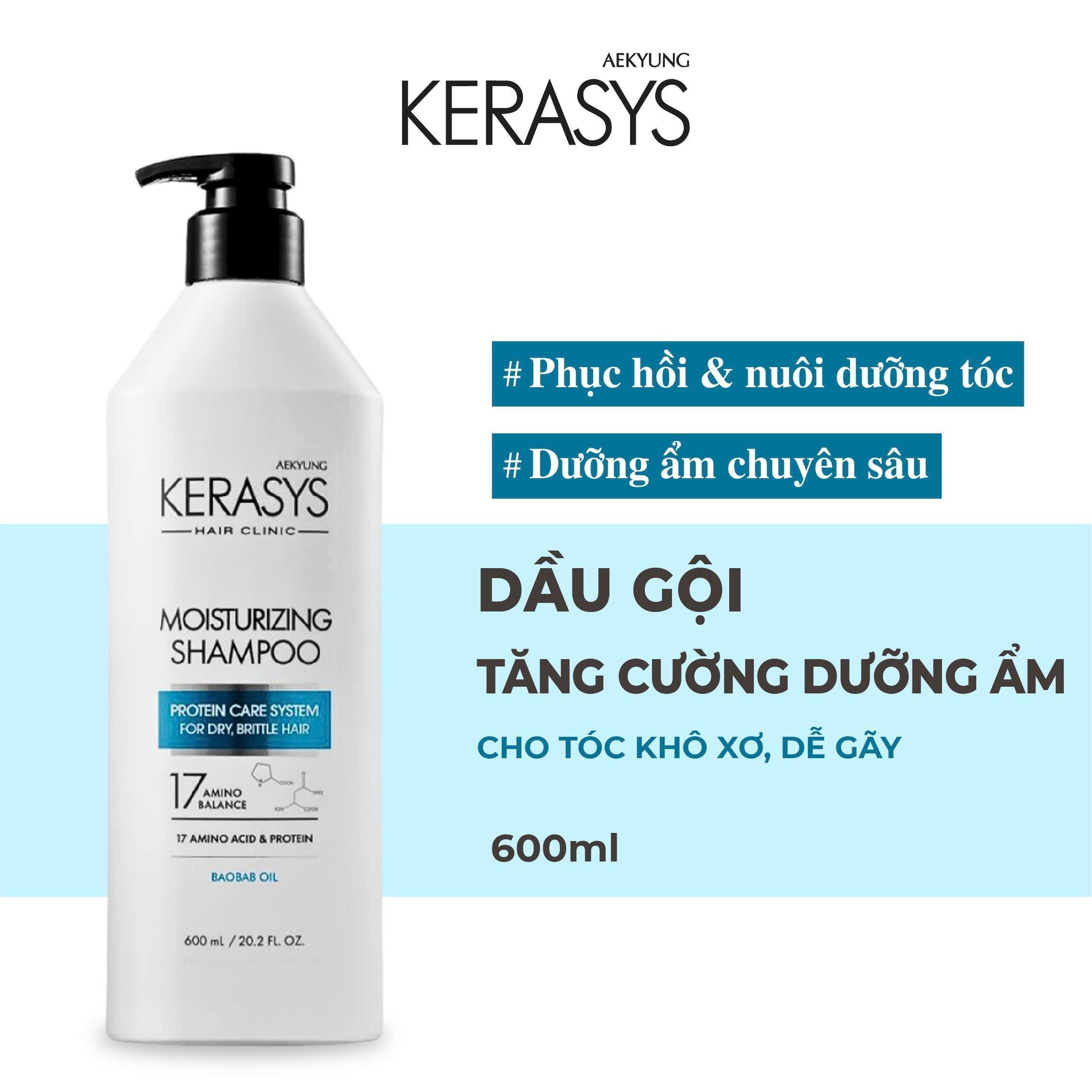 Dầu gội cao cấp Hàn Quốc Kerasys Moisturizing - Trắng xanh (Cân bằng độ ẩm cho mái tóc khô xơ, dễ gãy) 600ml