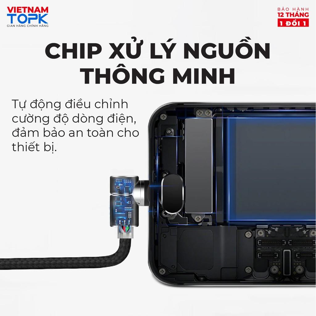 Dây sạc nam châm đầu nối vuông góc TOPK AM30 Đèn LED - Hàng chính hãng