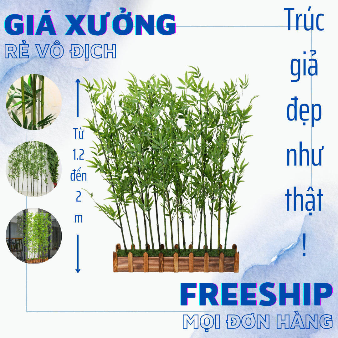 Set 5 cây trúc giả NHIỀU LÁ trang trí, cao 150cm-200cm ( kèm chậu y hình)