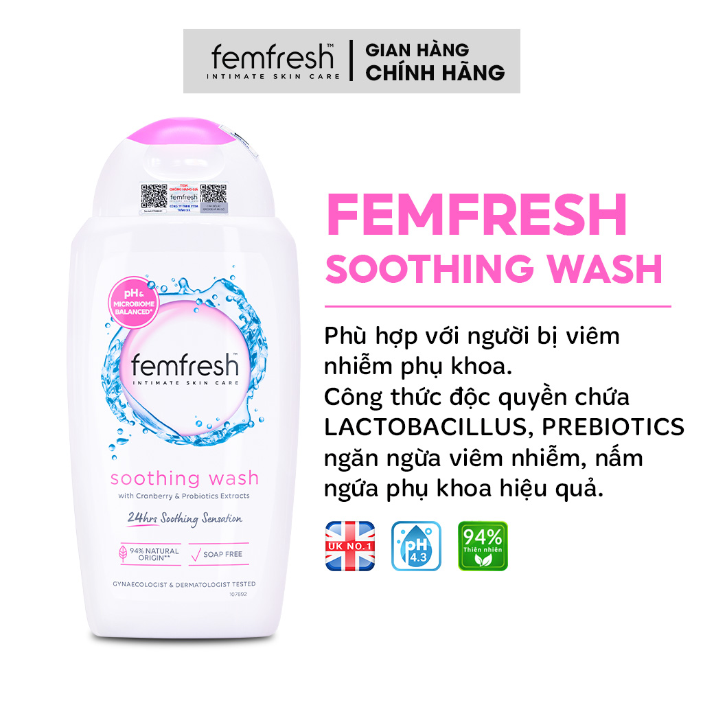 Dung Dịch Vệ Sinh Phụ Nữ Femfresh Hỗ Trợ Các Vấn Đề Về Viem Nhiem, Nấm Ngứa - Femfresh Soothing Wash 250ml