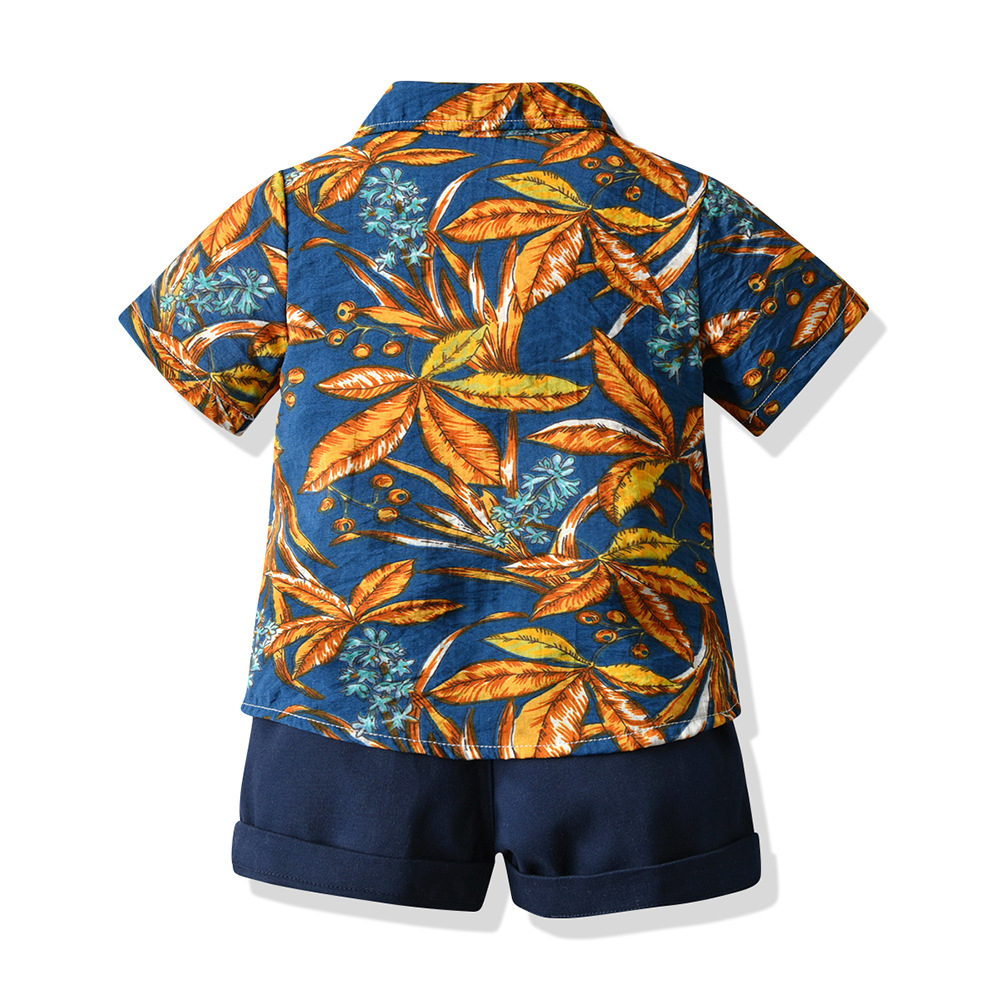 Hình ảnh Bộ hoa lá 3 chi tiết cho bé trai đi biển (du lịch) cực chất và đẹp, set áo sơ mi + áo thun + quần sooc xịn xò | MB09