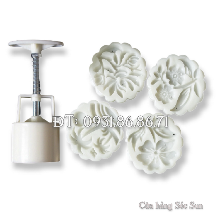 Khuôn trung thu lò xo 4 mặt hình tròn bãi biển mùa hè loại 50 gram – Mã số 1904