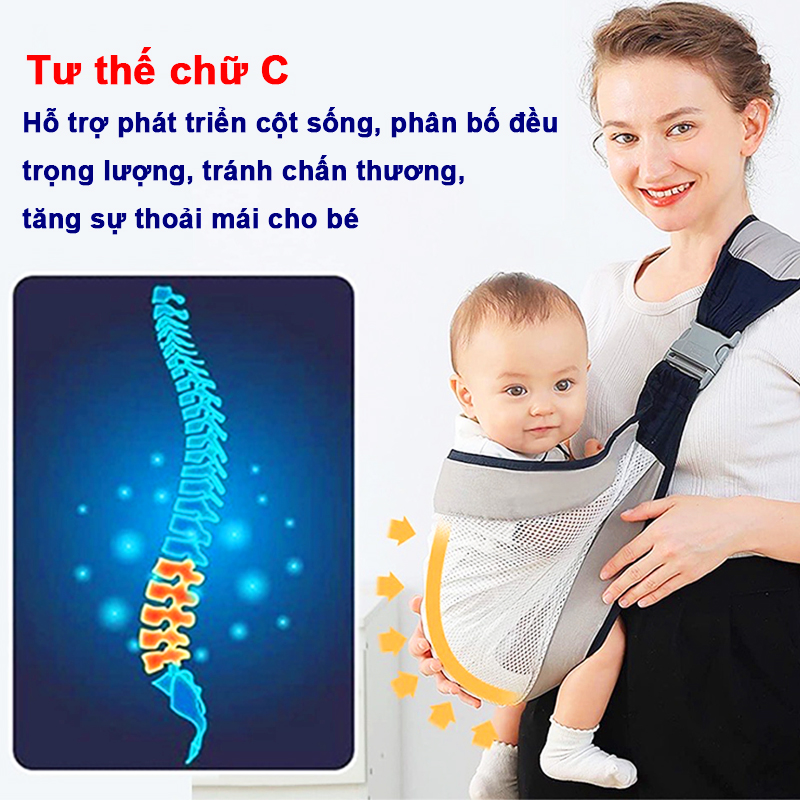 Địu em bé gọn nhẹ cao cấp Baby-S, Địu cho bé 0-3 tuổi thông thoáng dễ sử dụng – SSS035