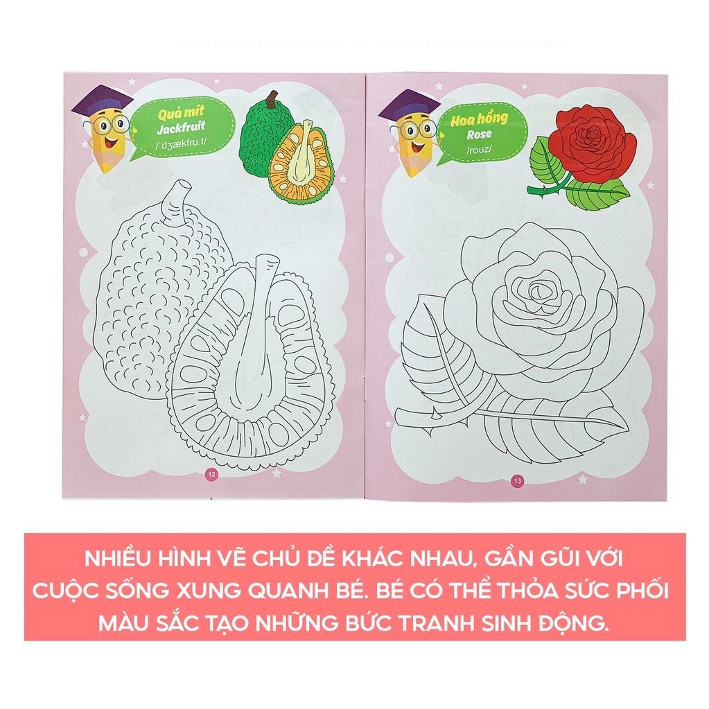 Sách - Bộ Sách Tô Màu phiên bản song ngữ Việt-Anh - Dành cho bé từ 4-5 tuổi (Túi 8 cuốn) Tặng hộp bút sáp 12 màu