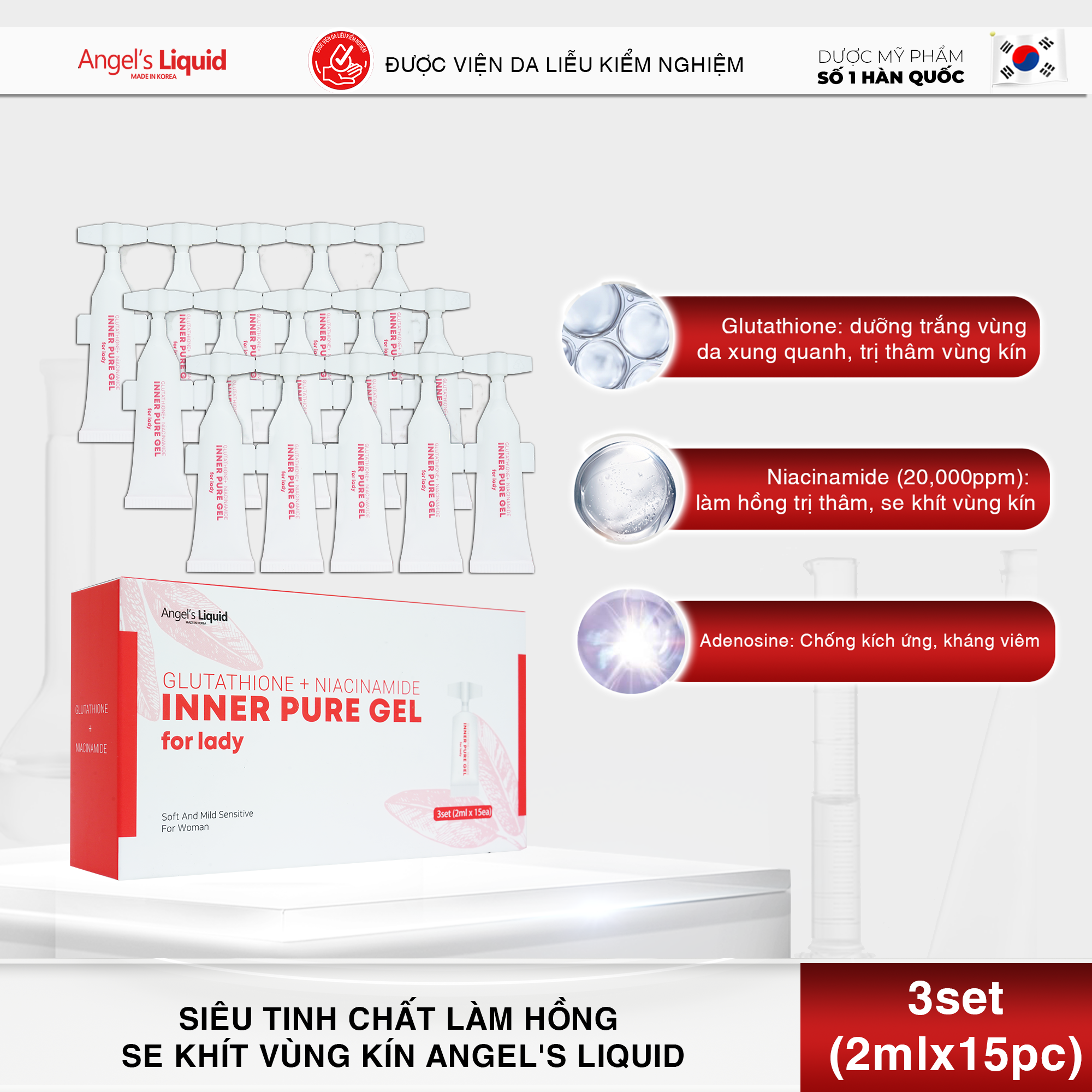 Siêu Tinh Chất Làm Hồng Se Khít Vùng Kín Angel Liquid Glutathione Plus Niacinamide Inner Pure Gel 15 Ống (Có Che Tên)