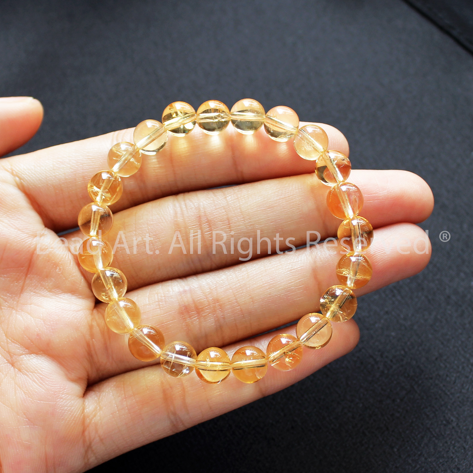 Vòng Tay 7MM Đá Thạch Anh Vàng, Citrine Tự Nhiên, Vòng Phong Thuỷ, Chuỗi Hạt Loại A, Mệnh Thổ, Kim - Bead Art