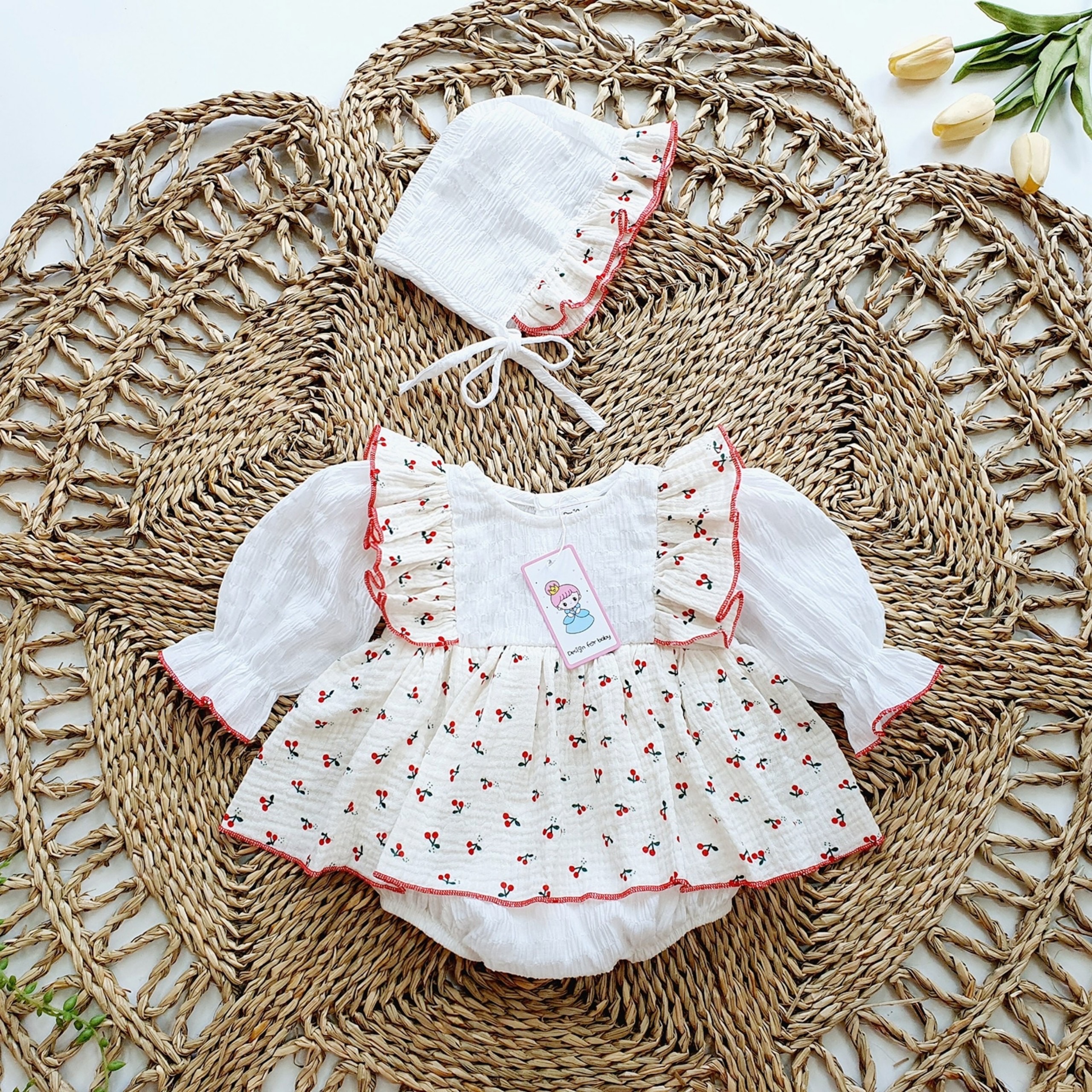  Body Váy Trắng Tay Dài NHÍM XÙ KIDS Cho Bé Gái Sơ Sinh, Đầy Tháng, Thôi Nôi Chất Đũi Xốp Mềm Mát A443