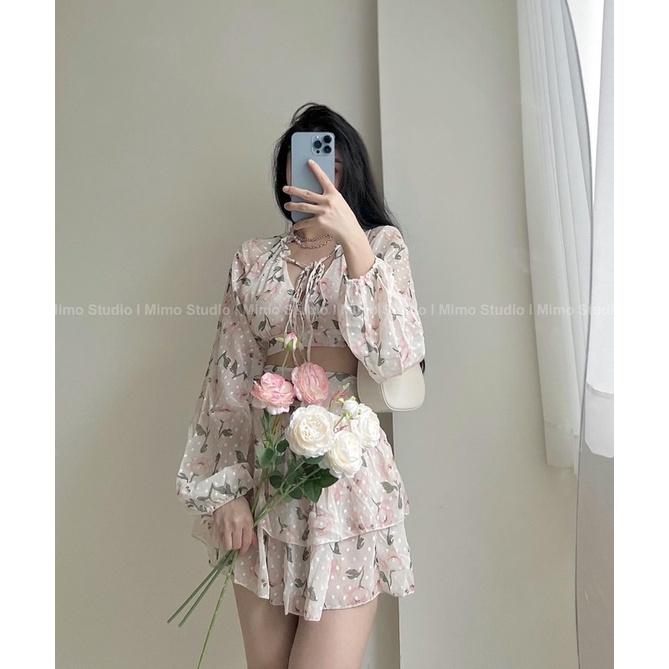 Set áo- chân váy hoạ tiết hoa