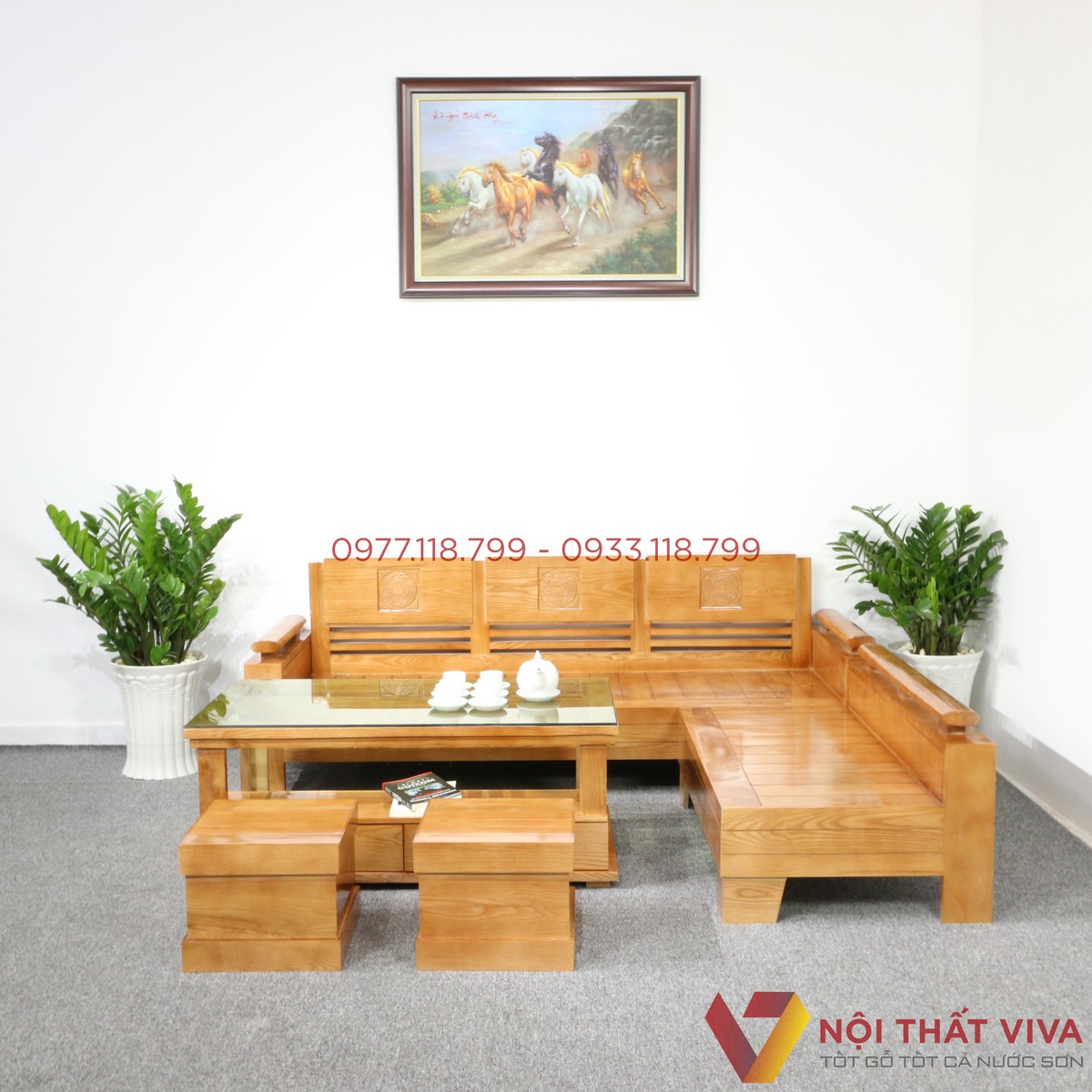 Bộ Bàn Ghế Sofa Gỗ Sồi Nga Chạm Trống Đồng Đẹp Giá Rẻ