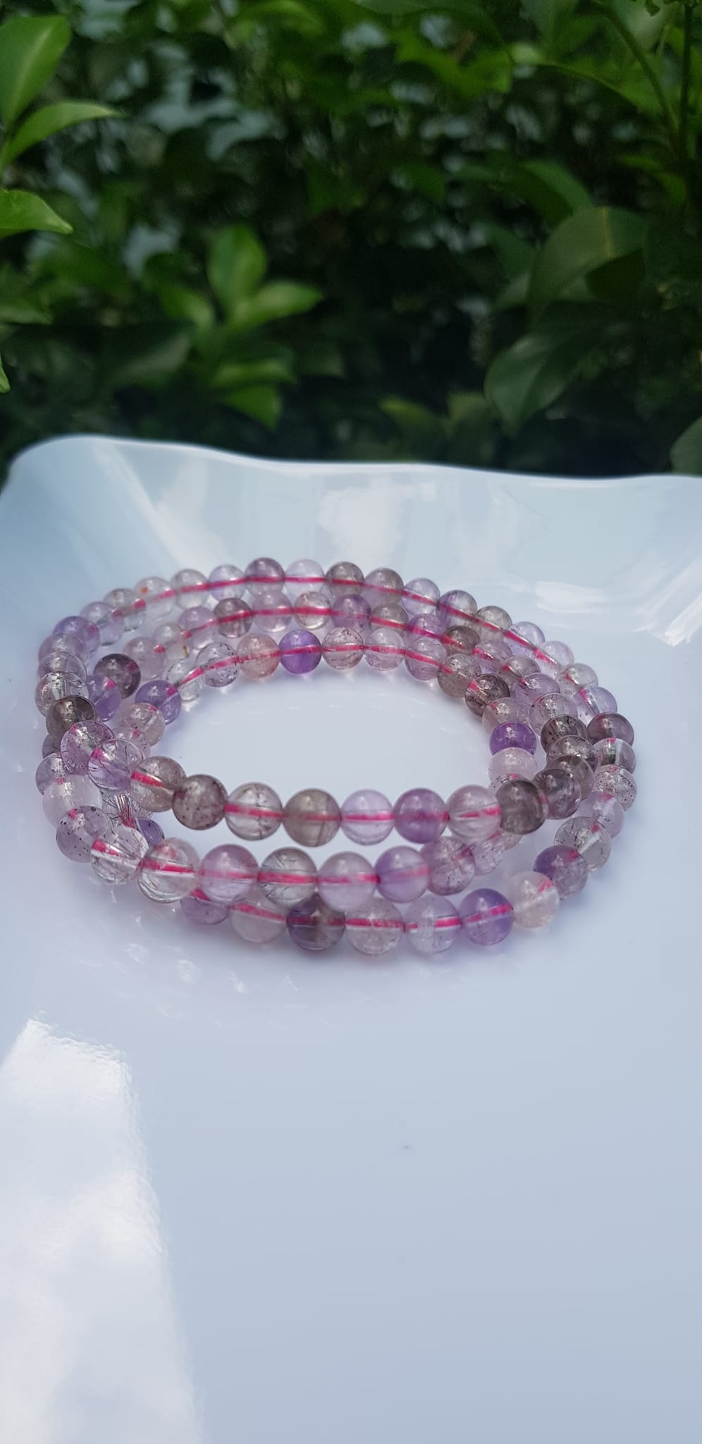 Vòng Tay phong thủy Đá Super Seven tự nhiên bóng đẹp Size vòng hạt 6mm kiểu quấn tay 3 vòng đẹp lắm ạ Super Seven màu tím tím trắng bóng thiệt là đẹp ạ