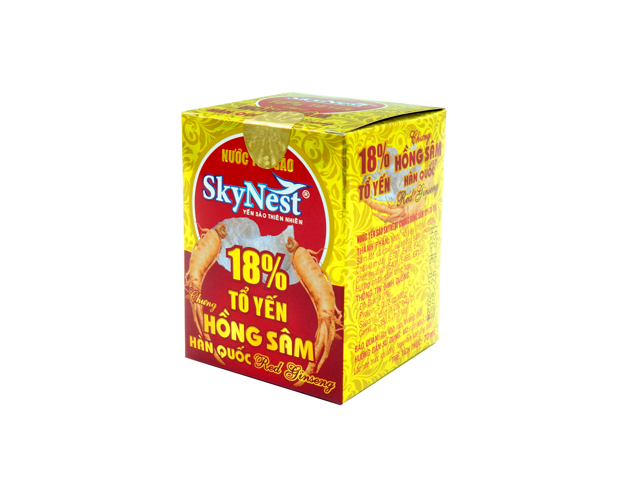 Nước yến sào SkyNest 18% Tổ yến chưng Hồng Sâm Hàn Quốc, Lọ 70ml - lát Hồng sâm thật, bồi bổ sức khỏe