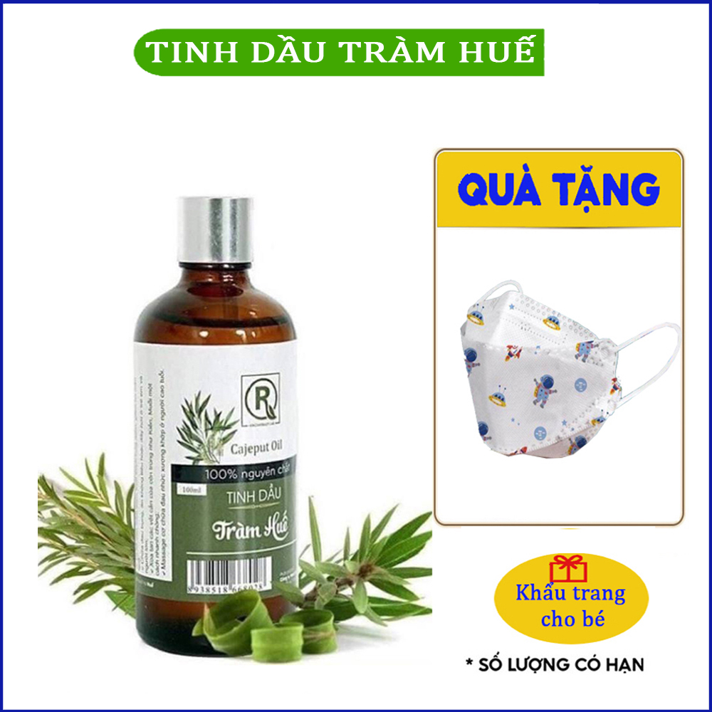 Tinh dầu tràm Huế 100% nguyên chất loại 1 HỒNG TÂM 100ml xông phòng, đuổi muỗi, giữ ấm cơ thể tặng kèm khẩu trang cho bé