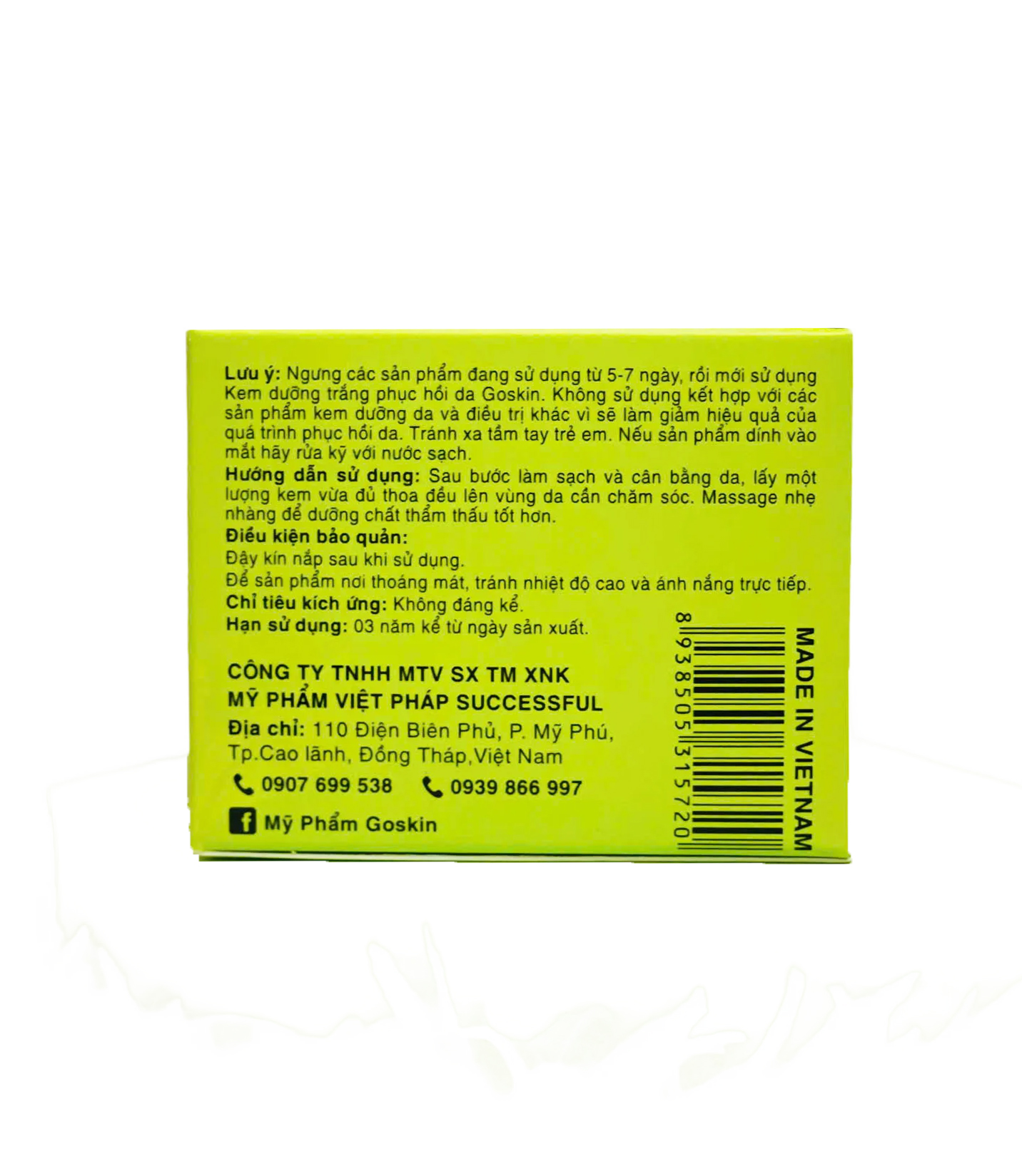 Kem Dưỡng Trắng Phục Hồi Da 15g, 30g Goskin (Kem Dầu)