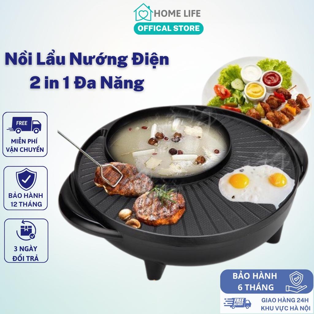 Nồi Lẩu Nướng Điện 2 in 1 Đa Năng 34cm, Công Suất Lớn 1800W