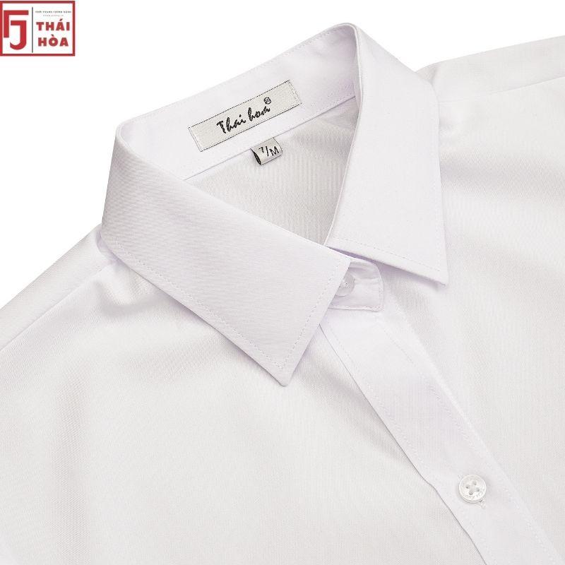 Áo sơ mi nữ tay ngắn Thái Hoà kiểu công sở đi học bigsize vải cotton màu trắng N047-01-01