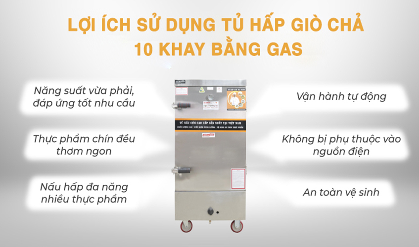 Tủ Hấp Giò Chả, Thực Phẩm 60 Kg Bằng Gas 10 Khay NEWSUN, Năng Suất Cao - Hàng Chính Hãng