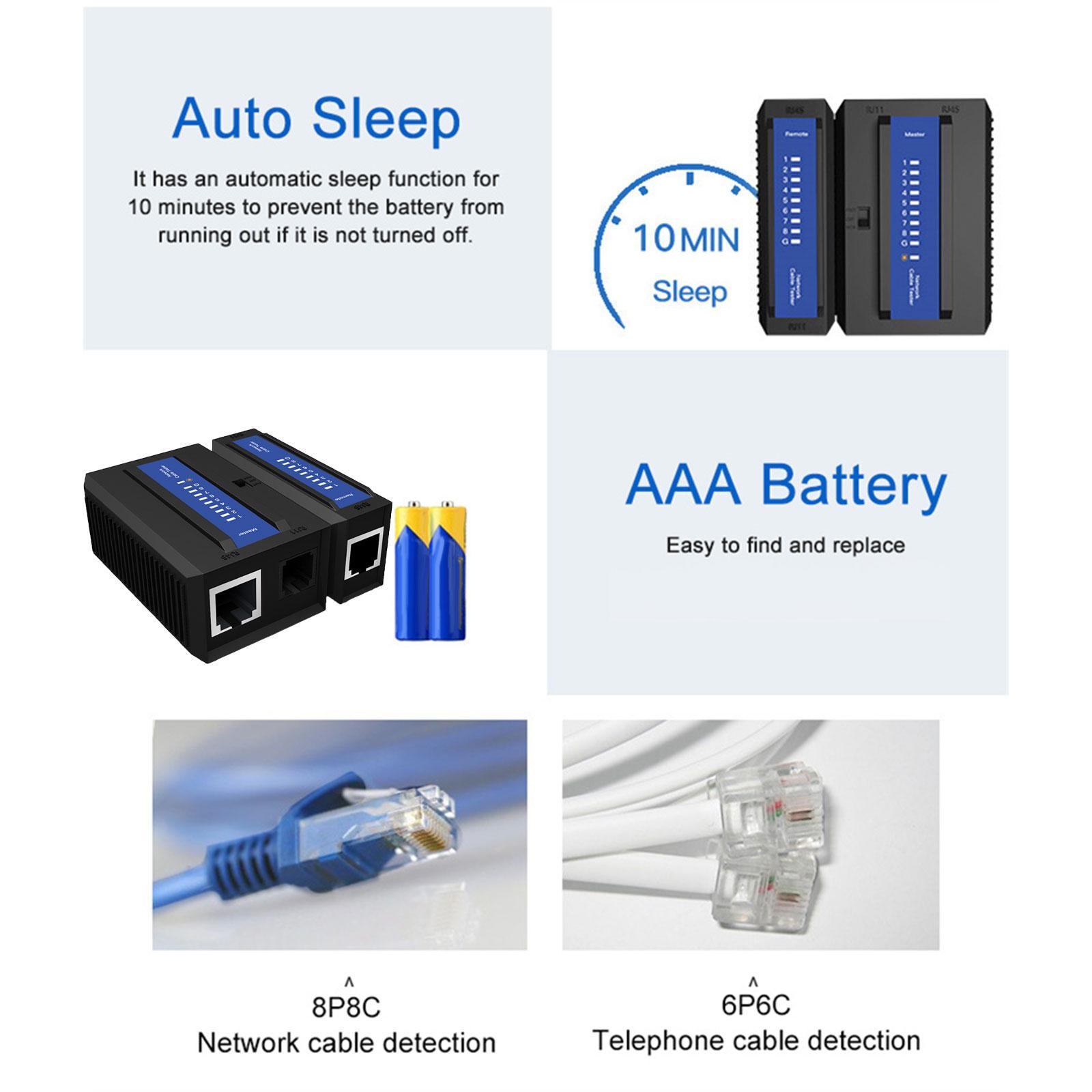 Network Cable Tester, LAN Wire Ethernet Cable Tester Phone RJ11, Cable Tester Test Tool, with automatic sleep function