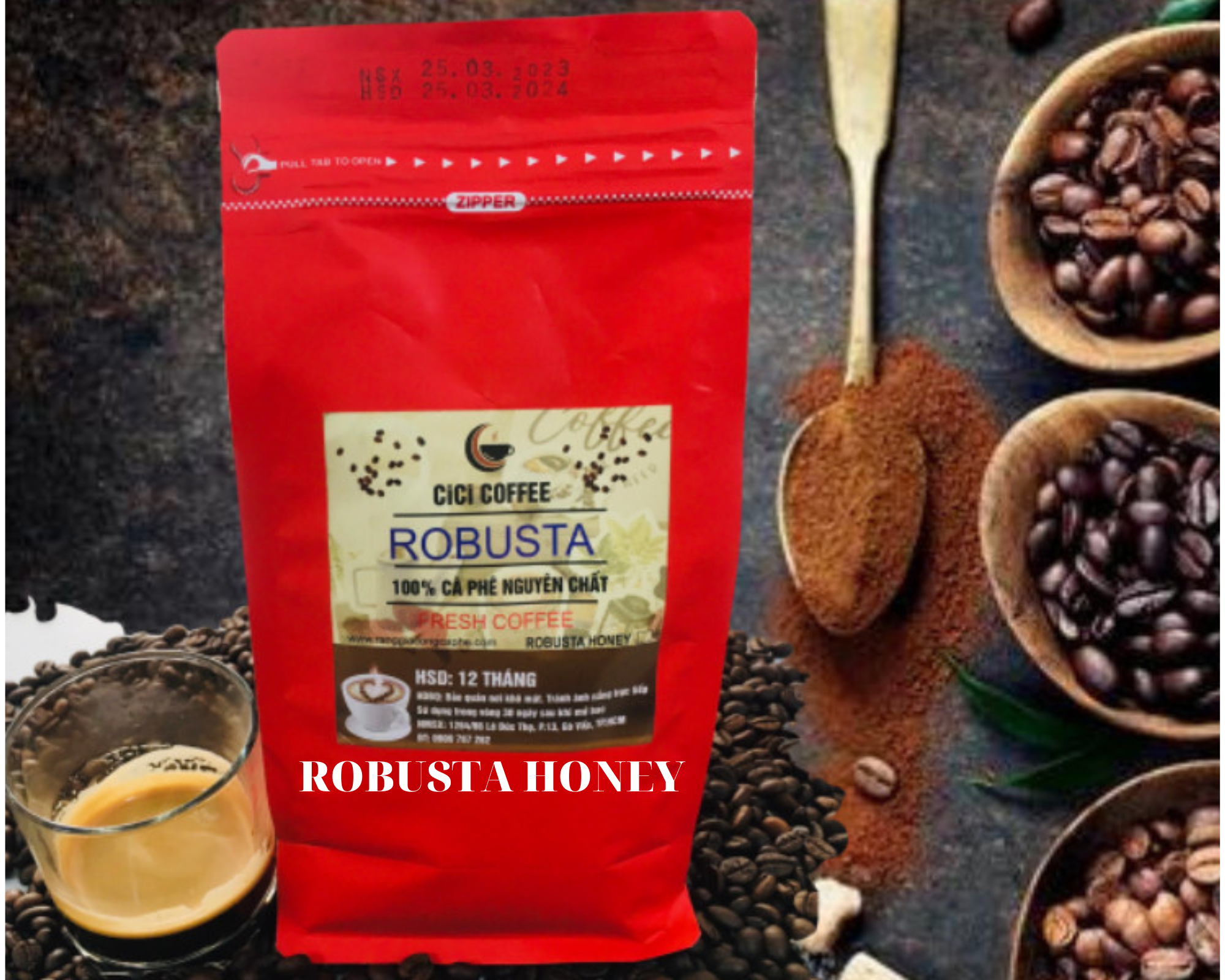 CÀ PHÊ HẠT RANG MỘC ROBUSTA HONEY 500gr