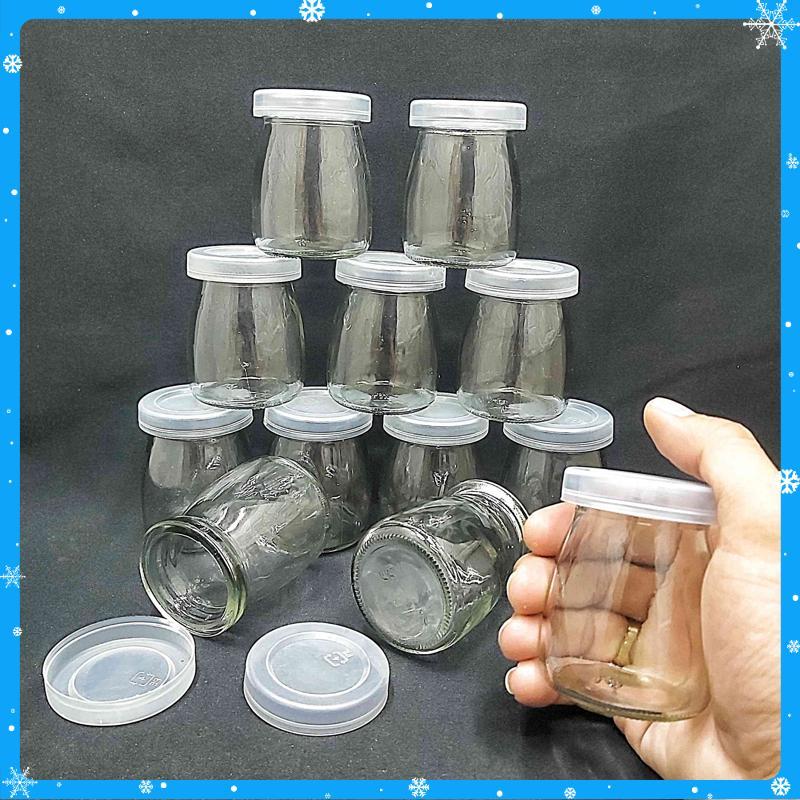 Combo 12 hũ thủy tinh đựng sữa chua 100ml mẫu Trụ Tròn Vát eo - nắp nhựa – hủ yaourt thủy tinh siêu trong - Hàng Chất Lượng