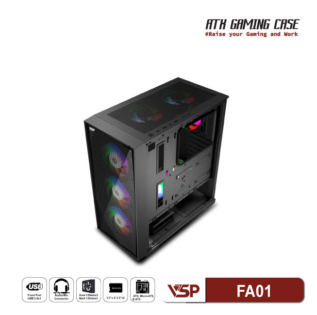 Vỏ Máy Tính Case VSP Gaming FA01 chuyên lắp Main X99 2 CPU – Hàng Chính Hãng