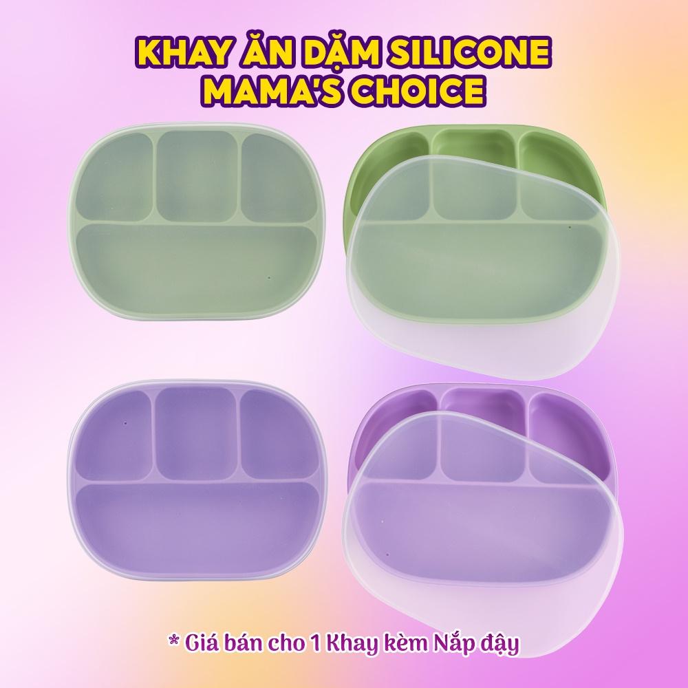 Khay Ăn Dặm Silicone Mama's Choice 2023, Giúp Bé Ăn Dặm Dễ Dàng Với Thiết Kế Đặc Biệt Đế Hít Chống Trượt Đổ và Nắp Đậy