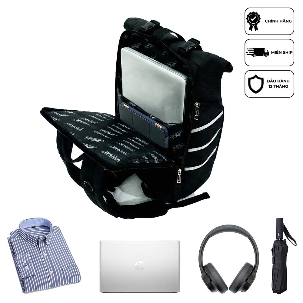 Balo Du Lịch Nắp Cuộn Xbags Dark Bear XB 1202 - Balo Chống Nước Cao Cấp, Dung Tích Lớn Mở Rộng Linh Hoạt
