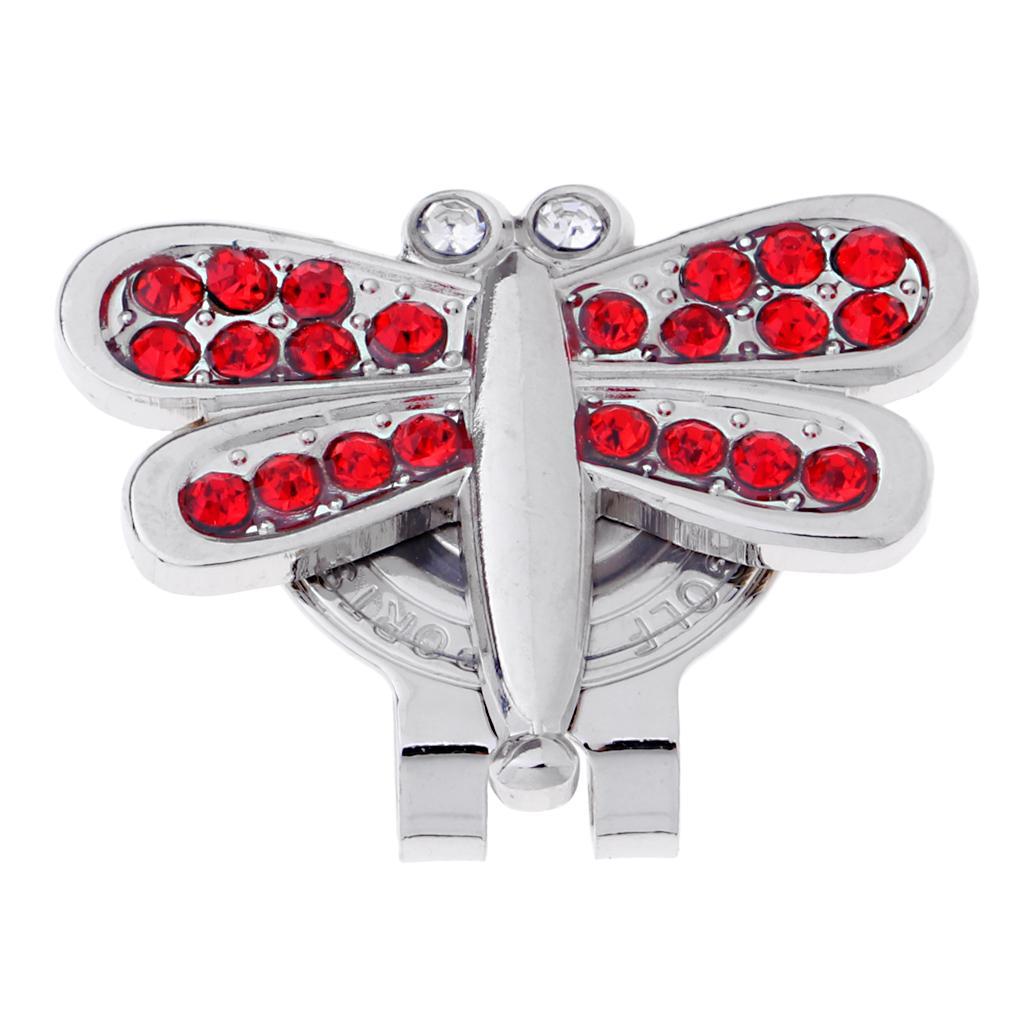 Alloy Golf Crystal Hat Cap Clip with Magnetic Detachable Ball Marker Crystal Dragonfly Shape for Ladies