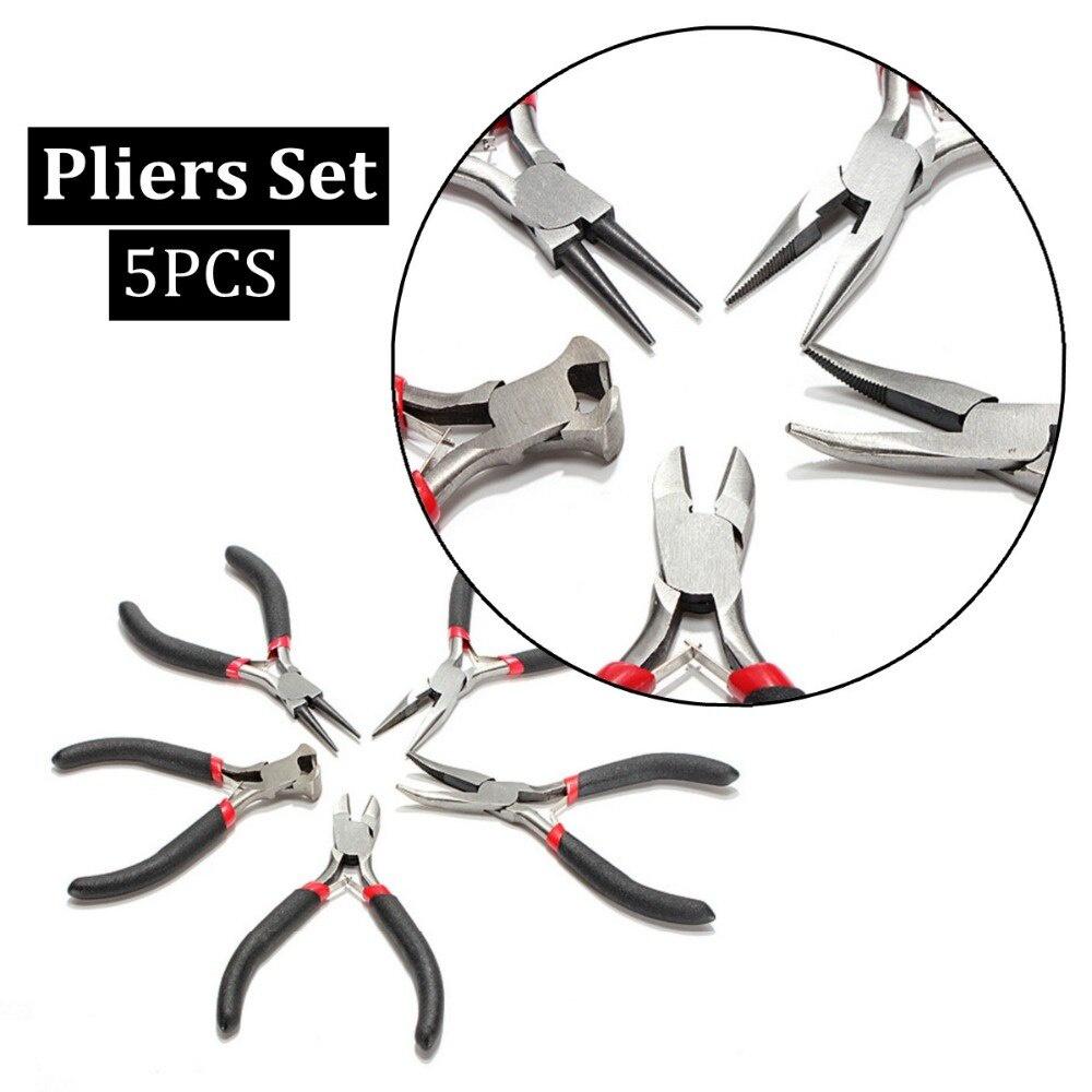 5Pcs Mini Jewellery Plier Cutter Round Bent Nose Beading Making Design Tool Kit