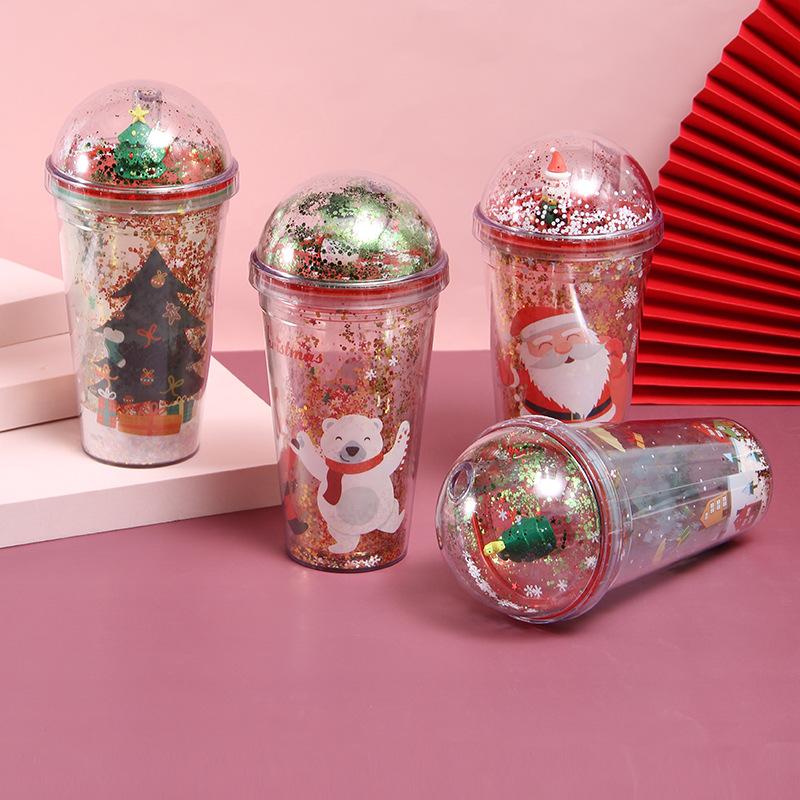 Băng Cốc Sinh Viên Cặp Đôi Quà Tặng Giáng Sinh Bình Nước Giáng Sinh Cốc Nước Micro Phong Cảnh Nhựa Ống Hút Cốc Sáng Tạo